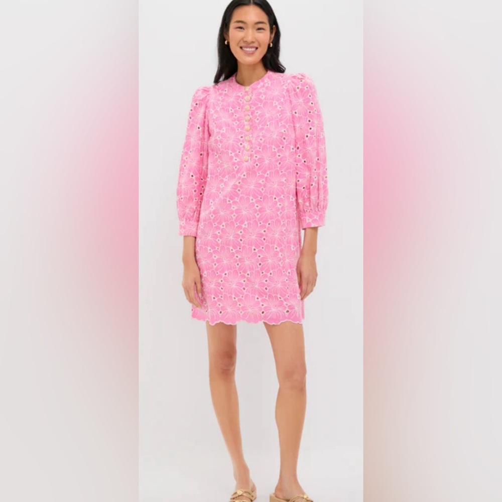 Pomander Place Pink Eyelet Mini Dress